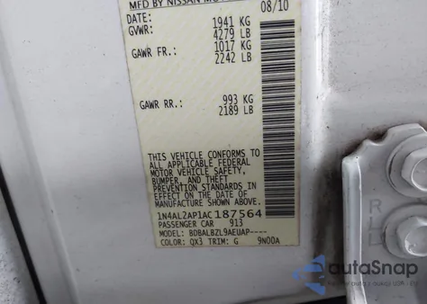 2010 Nissan Altima 2.5 S из США, поврежденный, VIN 1N4AL2AP1AC187564